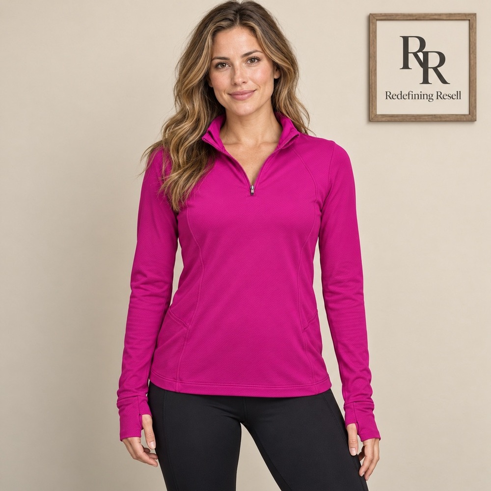 Athleta Whistler Half Zip Pullover Magenta Pink Long Sleeve Thumbhole Small P